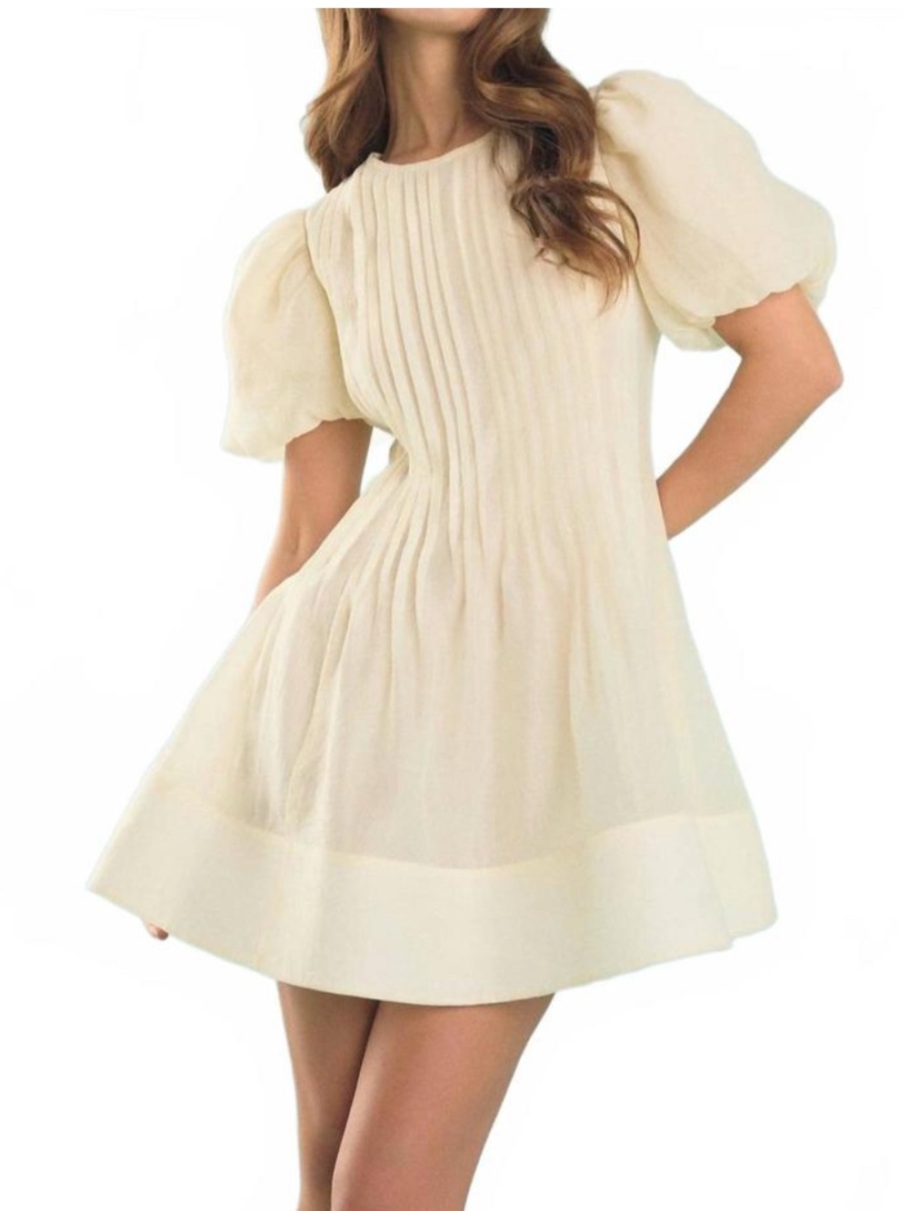 ENDLESS ROSE women's pintuck mini dress in ivory size S